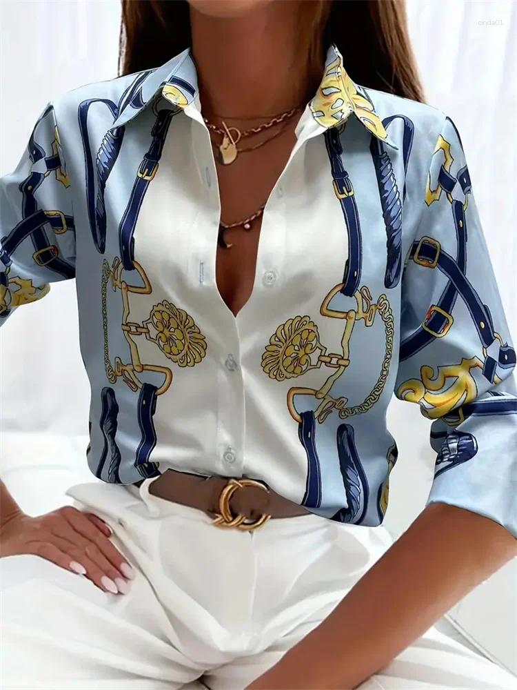 Women&#039;s Blouses Boutique Pattern Printed Button Long Sleeve Shirt Vintage Elegant Office Fashion Large Size Daily Lapel Shirts