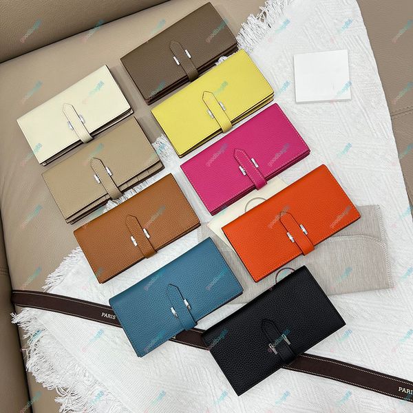 Paris Designer Wallet Bearn Solid Color TOGO Leather Internal Zipper Pocket Vertical Purse Silver Hardware Lock Coin Card Holders Purse 17.5