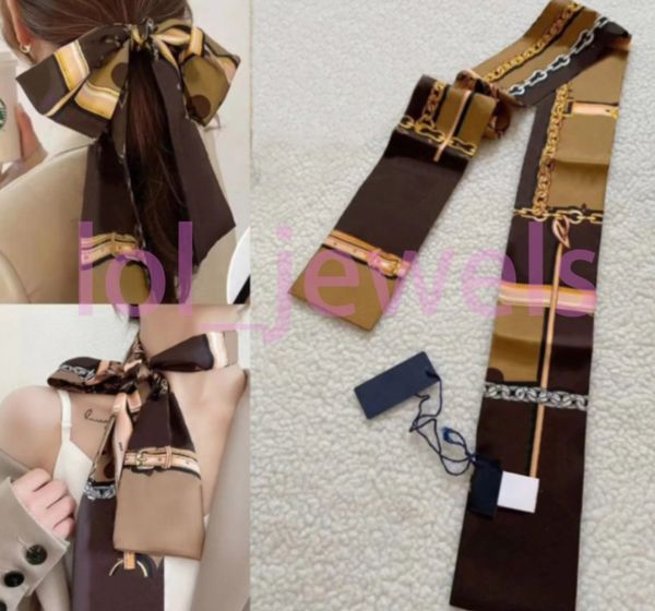 8x120cm Letters Print Floral Silk Scarf Headband for Women Fashion Long Handle Bag Scarves Shoulder Tote Luggage Ribbon Head Wraps