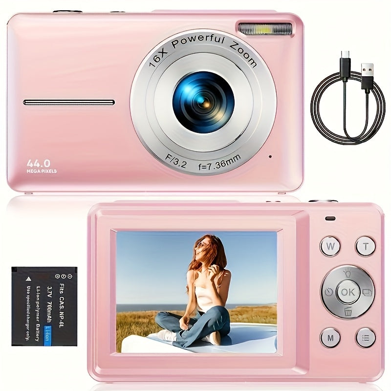 TEMU 4mp 1080p High-definition Digital Camera, 16x Digital Zoom, 2.4-inch Lcd, Rechargeable, Cmos Sensor, Hybrid , Real-time Display, Macro Lens,