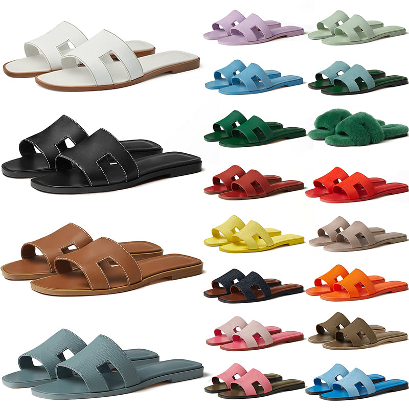 free shipping with dustbag designer sandals slippers slide womens black brown leather orange girl lady womens flat rubber daily outfit party