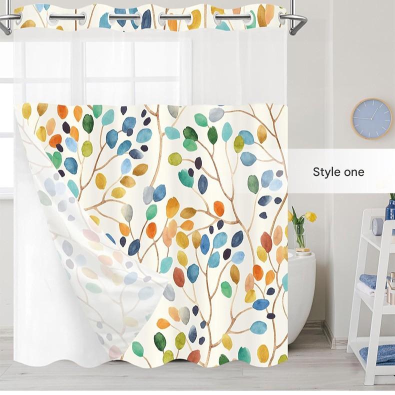 A569 waterproof shower curtain 3D digital printing polyester shower curtain bathroom punch-free blocking partition curtain