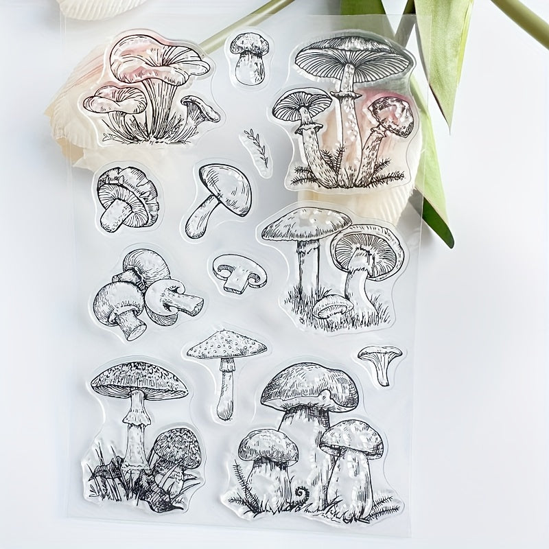TEMU Reusable Transparent Silicone Mushroom Stamps For Diy Card Making, Scrapbooking & Photo Album Crafts - Durable, Non-toxic, Assorted With Green
