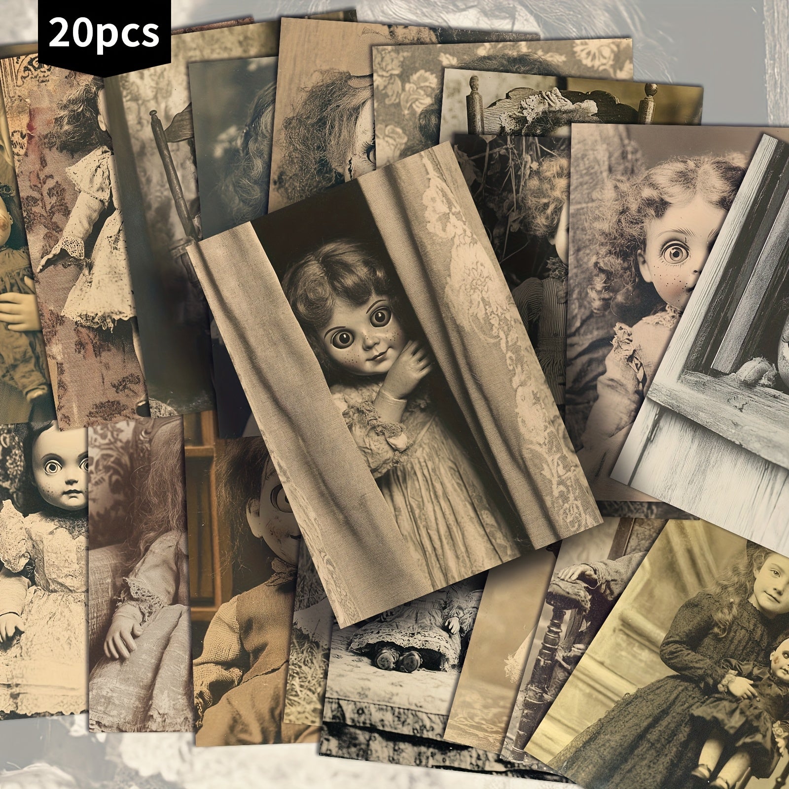 TEMU 20pcs Vintage Horror Dolls Halloween Postcards - 4x6 Inches Retro Pinup Illustrations, Classic Junk Journal Paper For Scrapbooking & Crafting,
