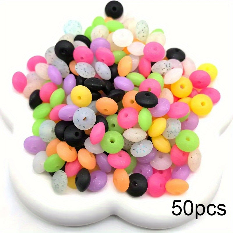 TEMU 50pcs 12mm Sparkling Silicone Round Beads With Glitter - Smooth Textured Multicolor Craft Beads For , Bracelets, Keychains & Shoe Boot