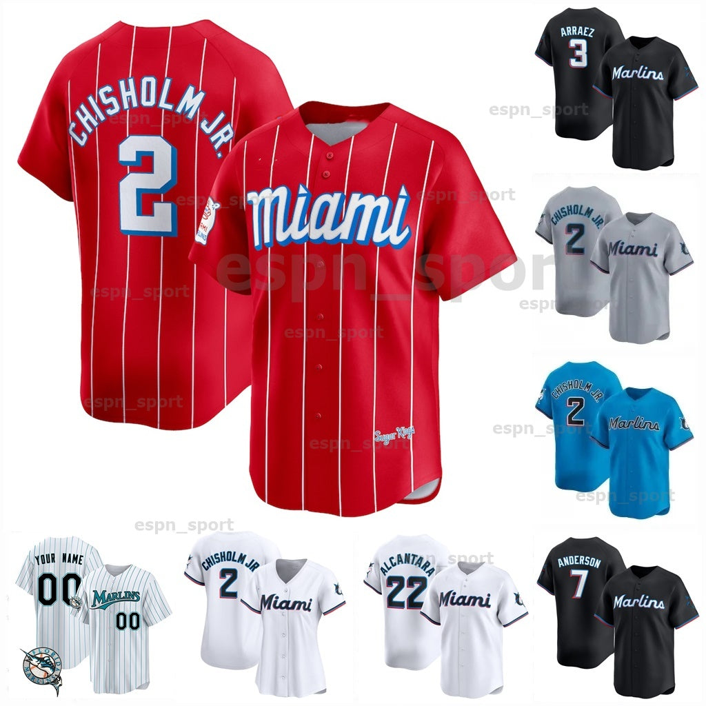 7 Tim Anderson Marlins 2024 Baseball Jersey Florida Luis Arraez Jazz Chisholm Jr. Josh Bell Garrett Cooper Jon Berti Jesus Aguilar Sandy Alcantara A
