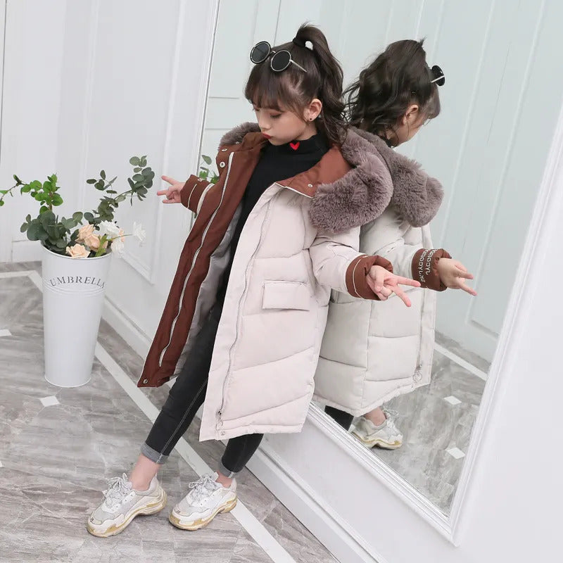 Children Winter Down Cotton Jacket Fashion Girl Clothing Kids Clothes Thick Parka Fur Hooded Snowsuit Outerwear Coat 231122