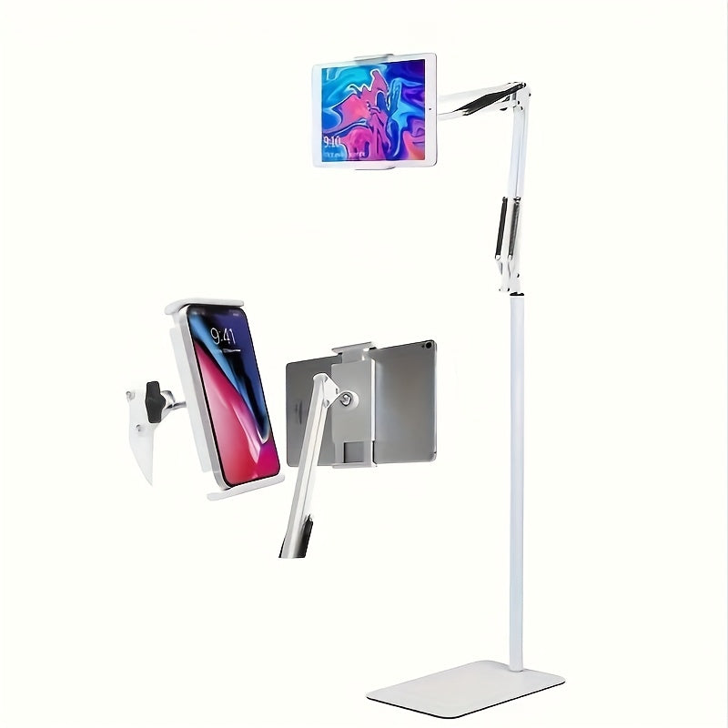TEMU Adjustable Gooseneck Clip Holder Floor Stand - Iron Flexible Arm Mount For Ipad, Phone, Live Streaming, Bed And Lounge Use - Universal , White