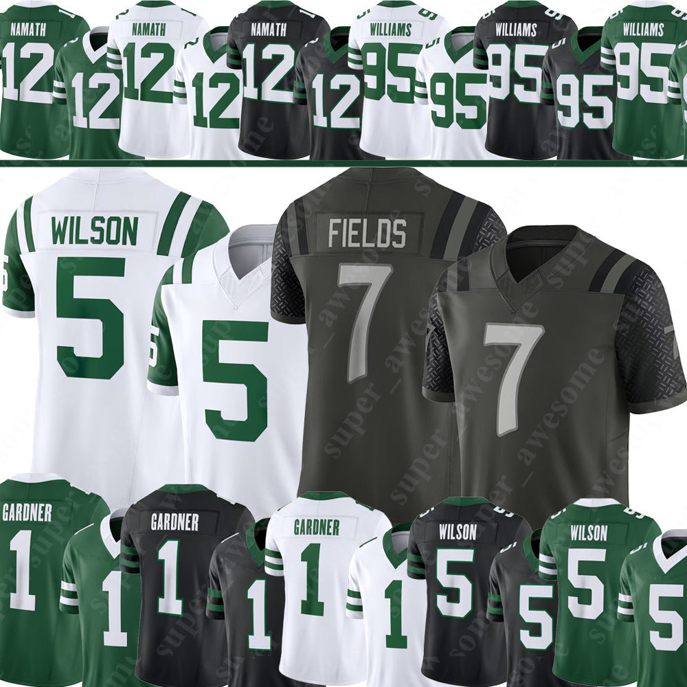 Garrett Wilson Justin Fields Football Jersey Ahmad Sauce Gardner Quinnen Williams Breece Hall Joe Namath Darrelle Revis Curtis Martin Braelon Allen