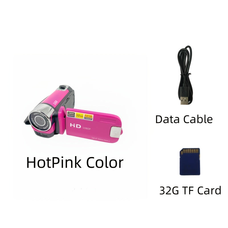 TEMU 1080p Portable Digital Camcorder, Rotate Screen Digital Camera With Rechargeable Battery And 32g Memory Card Support Selfie, Suitable For Travel