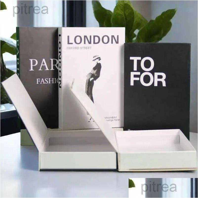 Decorative Objects Figurines London Fashion Woman Luxury Perfume Fake Books For Decoration Black White Book Storage Box Coffee Tabl Otoft