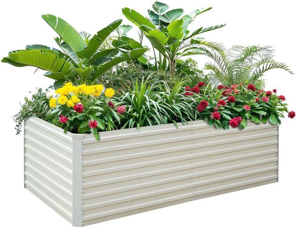 Planters Pots Growing garden bed 6x3x2ft galvanized outdoor garden bed for vegetables flowers and herbs steel large dark plant boxQ240517