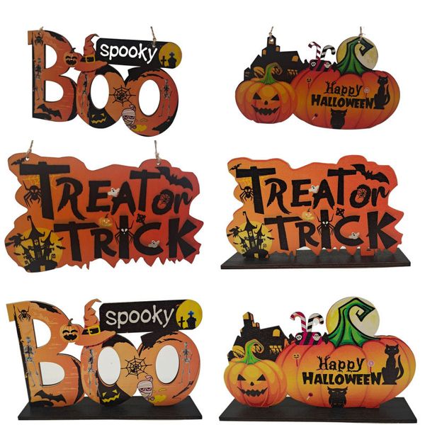 Halloween Wooden Ornaments Pumpkin Ghost Trick or Treat Pendants Halloween Party Decoration for Home Door Hanging Signs Kids Toy 1039