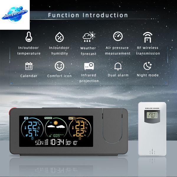 ddmyuranus FJ3538 Electronic Projection Station Weather Forecast Temperature and Humidity Color Screen Digital Alarm Clock