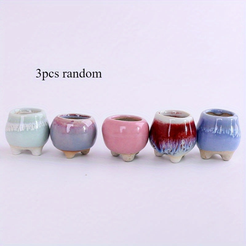 TEMU 3pcs Mini Succulent Pots Set - Whimsical Breathable Ceramic Planters For & Air Plants | Nursery Pots For Office Desk, Shelf Decor, Gardening