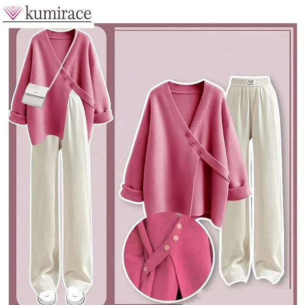 Autumn Womens Clothing Sweater Sweater Sweater Womens Slim Casual Casual Conjunto de calças femininas de duas peças 241202