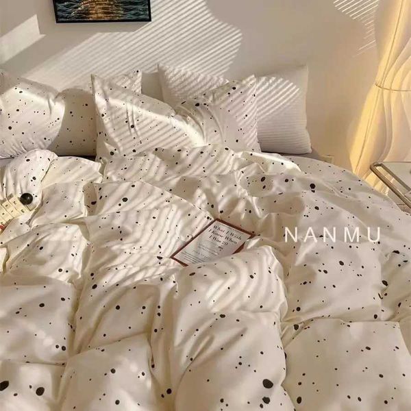 Black and white dot Bedding Set Duvet Cover Flat Sheet and Pillowcase Soft Thin polyester Bed Linen No fillerC241021