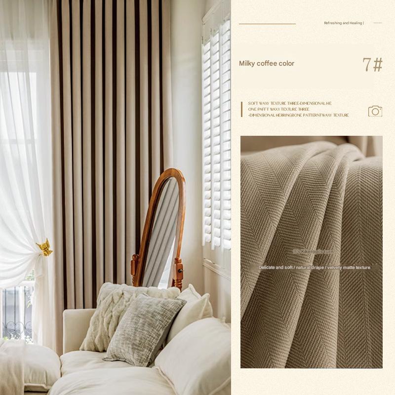 YL-36682 Herringbone Chenille Fabric Thickened Blackout Curtain Fabric New Bedroom Matcha Green Shaoxing Curtain Wholesale