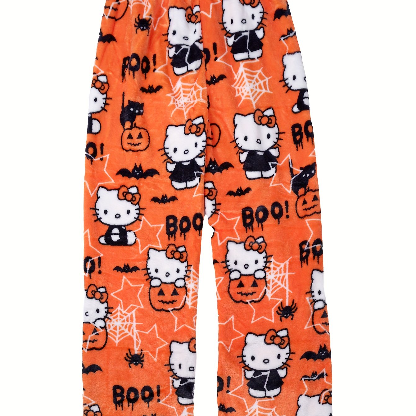 TEMU Hello Kitty Women's Y2k Kawaii Anime Flannel Pajama Pants - Halloween Cartoon Print Sleepwear, Warm Cozy Casual Lounge Pants For Adults, Hello