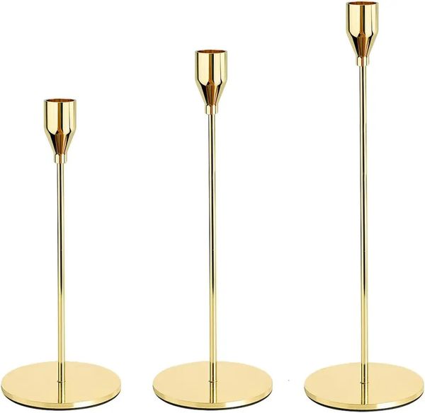 3PcsSet Chinese Style Metal Candle Holders Simple Golden Wedding Decoration Bar Party Living Room Home Decor Candlestick 241218