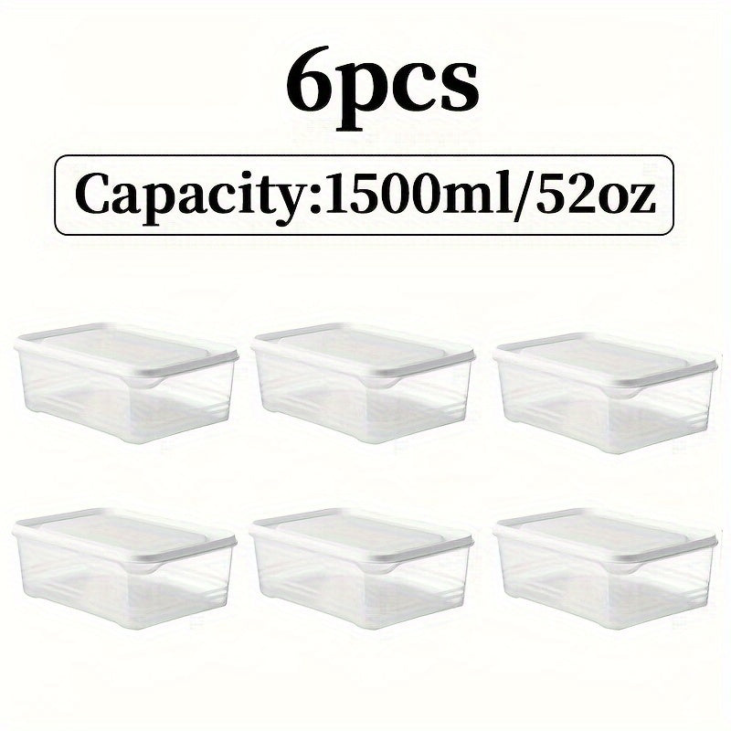 TEMU 6pcs 1500ml- 52oz Refrigerator Meat Storage Box, Reusable Sub-packaging Freshness Box, Multifunctional Food Storage Container, Cover, Suitable