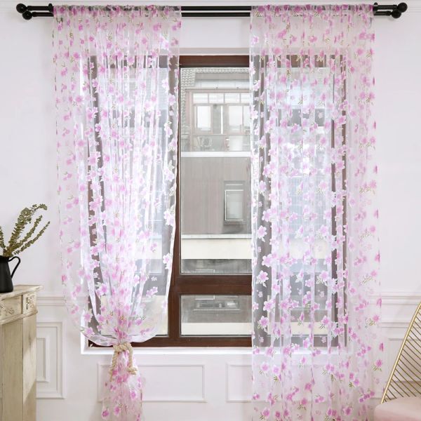 Flower Pattern Window Curtains floral sheer Curtain Door Room Divider curtains For living room Background Home Textile Decro