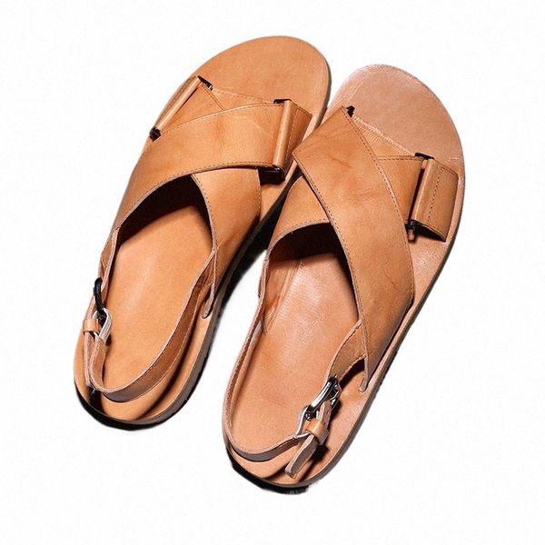 fashion Summer Fisherman Sandals Handcrafted Men&#039;s Slipper In Horse Leather Retro Design Man Shoes Vintage Flat Streetwear Shoes Y9rC#