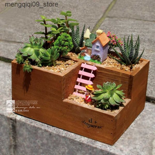 Planters Pots Wooden flowerpot succulent planting small wooden box plant potted desktop multifunctional sorting and storage box L240910