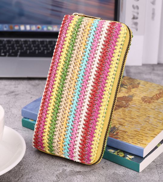30PCS DHL Large capacity women&#039;s purse Casual woven long coin purse Clutch Bag Vintage premium mobile phone bags