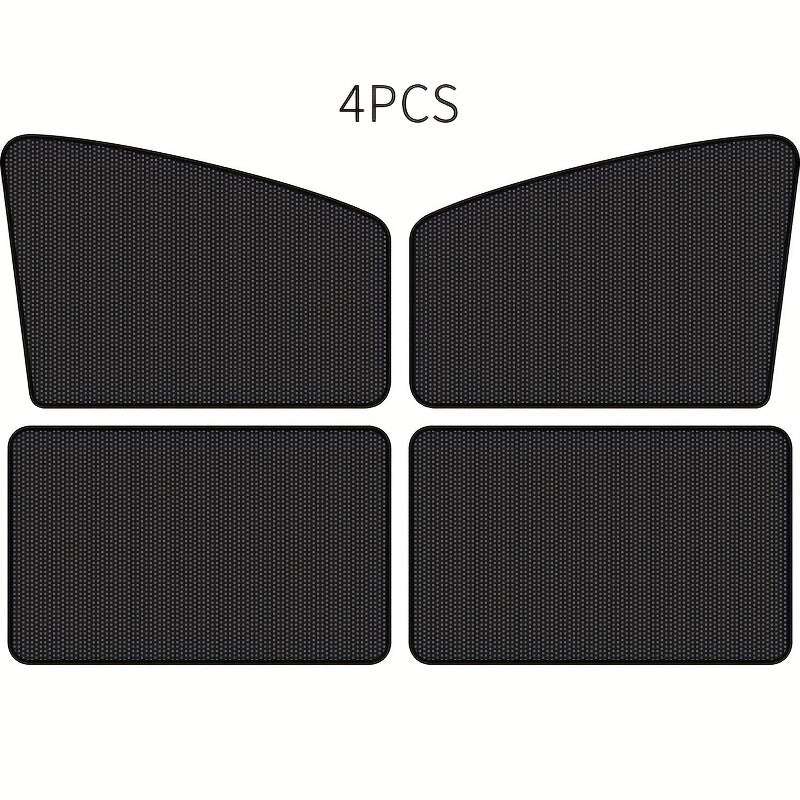 TEMU 4pcs Magnetic Car Sunshade Curtains - Black Mesh Uv Protection & Heat Insulation, Windshield-window Sun Shades With Partial Lining, Durable
