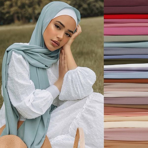 Hijabs Women Muslim Chiffon Hijab Shawls Scarf Modal Cotton Jersey Hijabs Plain Soft For Woman Muslim Voile Head Wraps 70*180cm Islamic 2307