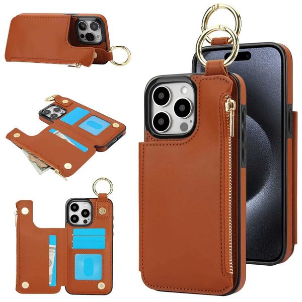 for iPhone 16-15-14 Pro Max 15 Plus-14 Plus Case with Card Holder PU Leather Finger Grip Ring Case for Wen Magnetic Buttons Z250114