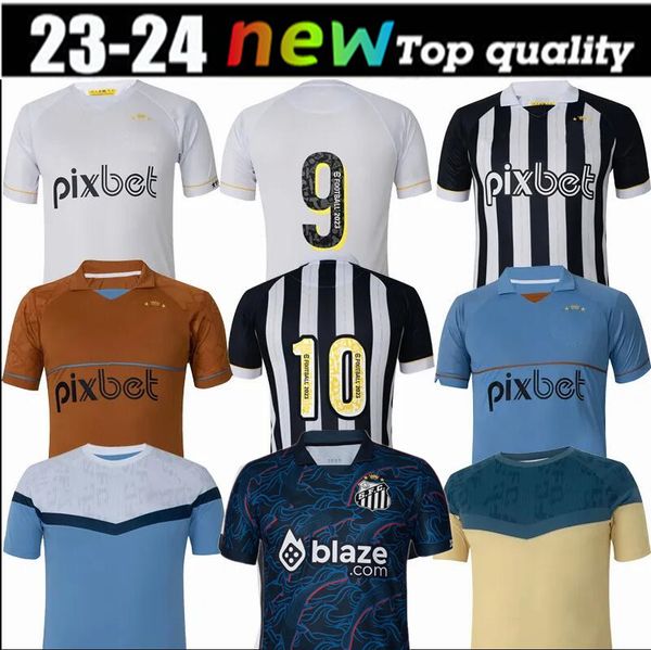 23 24 SANTOS FC Mens Soccer Jerseys F. JONATAN LEONARDO 2023 ANGELO SOTELDO FERNANDEZ E LEONARDO JOAQUIM Home Away Football Shirts raining W