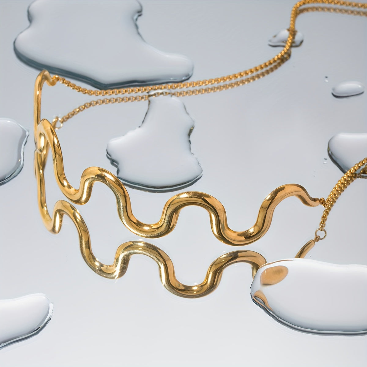 TEMU Elegant Wave-shaped Choker Necklace - Vintage & Minimalist Style, Zinc Alloy, Casual Attire