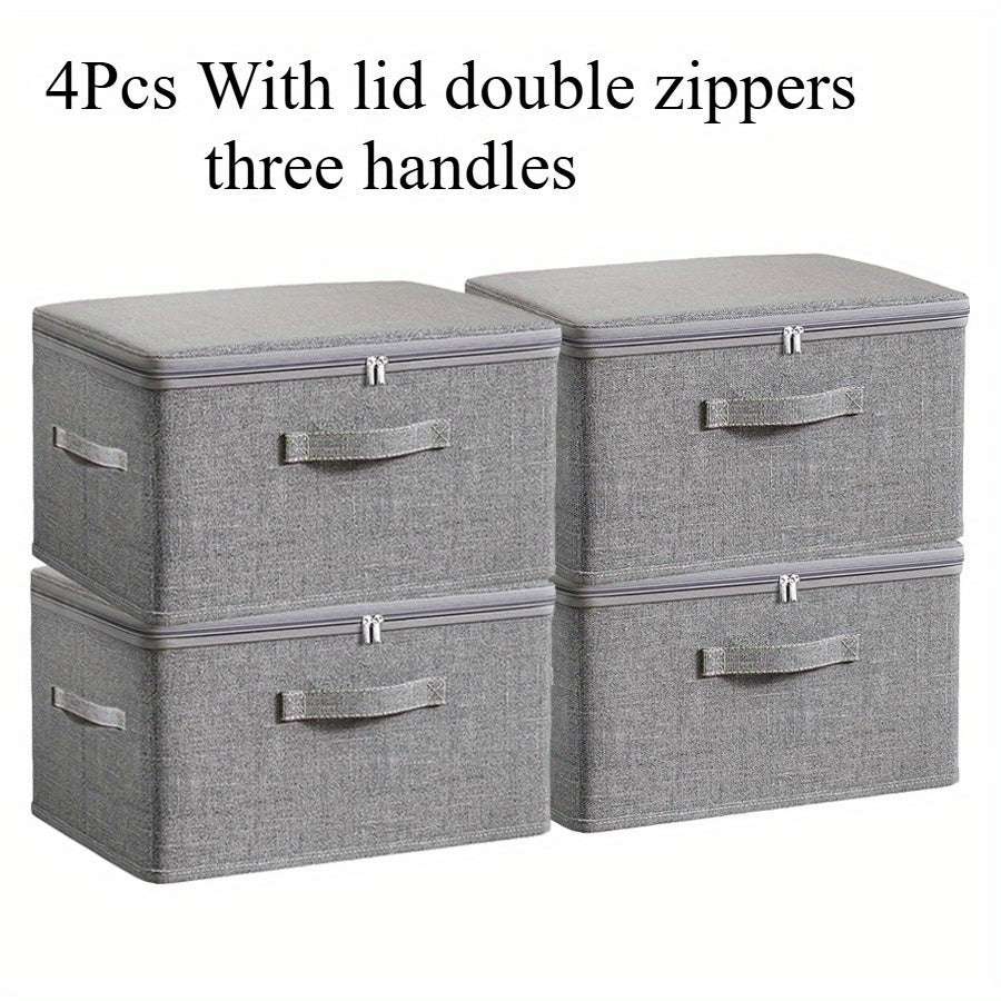 TEMU 4pcs Extra-large Foldable Waterproof Storage Boxes With Lids, Durable Oxford Fabric Organizers For Closet, Bedroom, Kitchen, Books & Clothes -