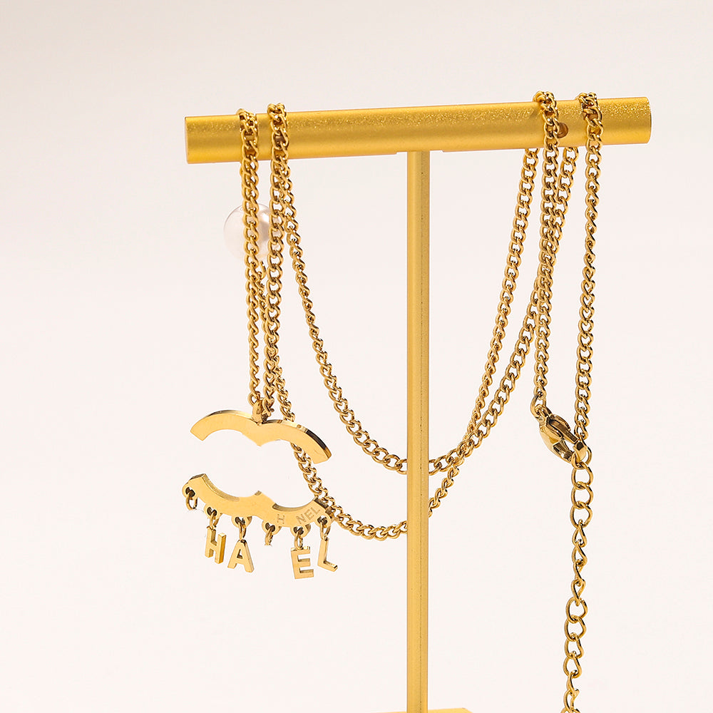 Stamp Necklaces Luxury Fashion Choker Necklace Designer Gold Plated Stainless Steel Letter Pendant Necklaces For Women Wedding Jewelry C2