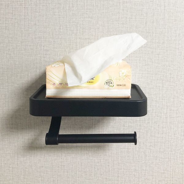 Toilet Paper Holders Black Toilet Roll Holder Wall Mounted Nail Free Toilet Paper Holder for Bathroom Toilet Accessories Bathroom Paper Towe