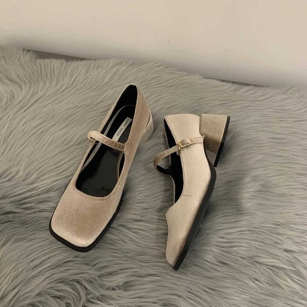 Dress Shoes French Vintage Velvet High Heels Thick Heels Mary Jane Womens Shoes Small Leather Shoes Wedding Shoes Women Zapatos De Mujer J24
