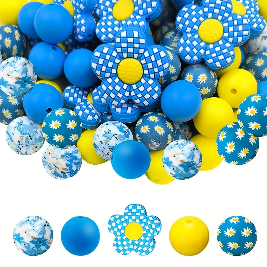 TEMU 60 Orchid-patterned Silicone Bead Set - Diy Keychain, Bracelet And Necklace Making Accessories