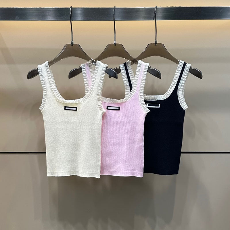 Luxury Women Knitted Slim Tank Top Designer Sleeveless Tanks Summer Vacation Party Singlet