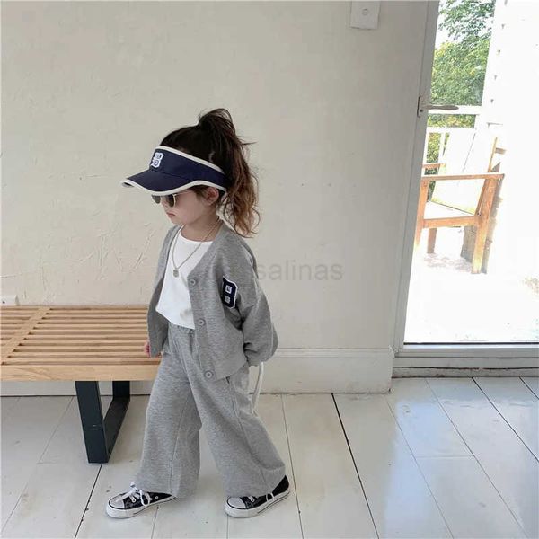 Girls Sports Gets Baby Round Pesh Neck Calça de blusa longa de 2 peças Spring Autumn New Children Fashion Moda Casual Suit 12m-10 anos Z2501