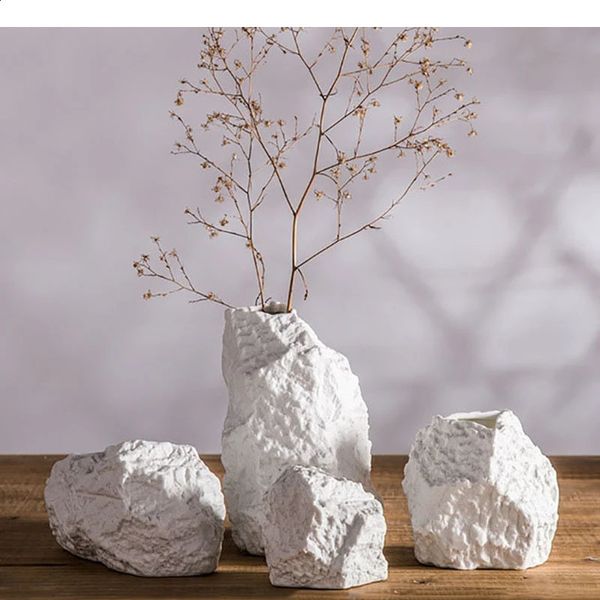 Stone shaped ceramic vase living room desktop decoration flower pot arrangement decorative home accessories 241204
