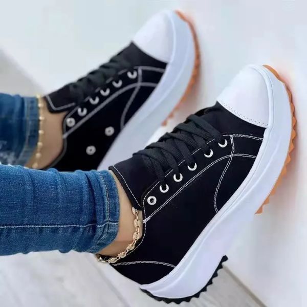 Stylish White Speedy Classic Women&#039;s Canvas Sneakers - Elegant Lace-Up Platform Casual Shoes