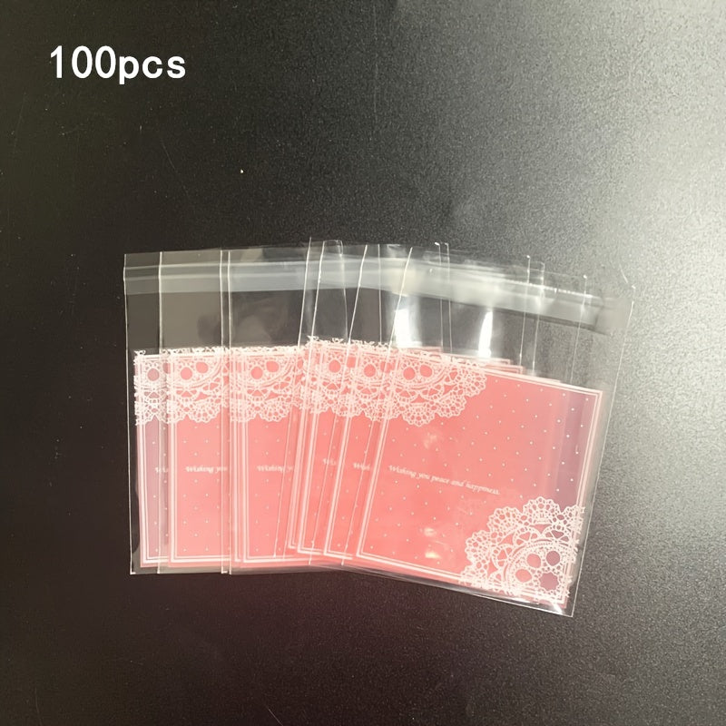 TEMU 100pcs, Pink Lace Print Ziplock Bags - , Candy, Gifts, And Parties
