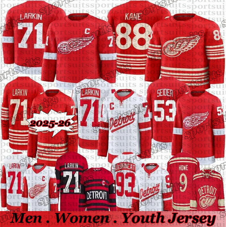 2025 New #88 Patrick Kane red wingsS hockey jersey #71 Dylans Larkins Alex DeBrincat Moritz Seider Simon Edvinsson Yzerman John Gibson Lucas Raymond