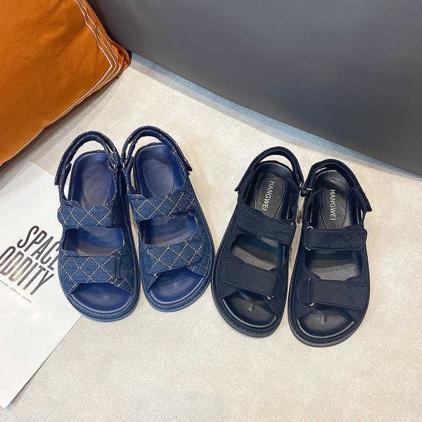 Sandals Xiaoxiangfeng genuine leather thick soled sports sandals for womens summer versatile casual flat slippers for womens outdoor beach s