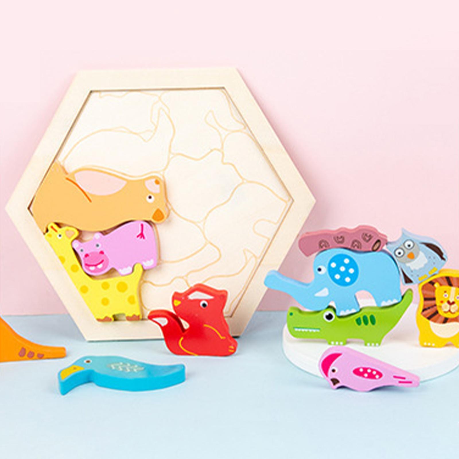 Wooden Jigsw Puzzles Eductionl Toy Stcking Blocks Problem Solving Teching ids