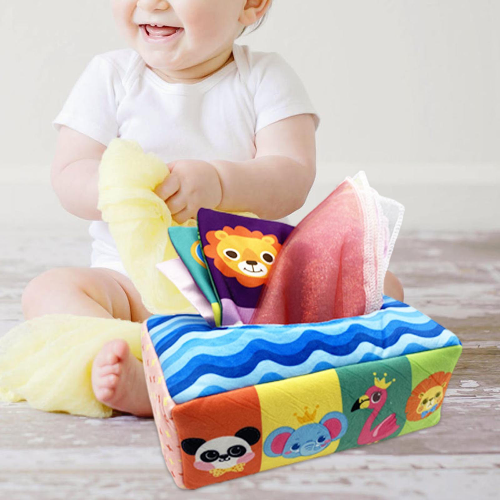 Infant Tissue Box Early Learning with Crinkle Tissue Papers Colorful Square
