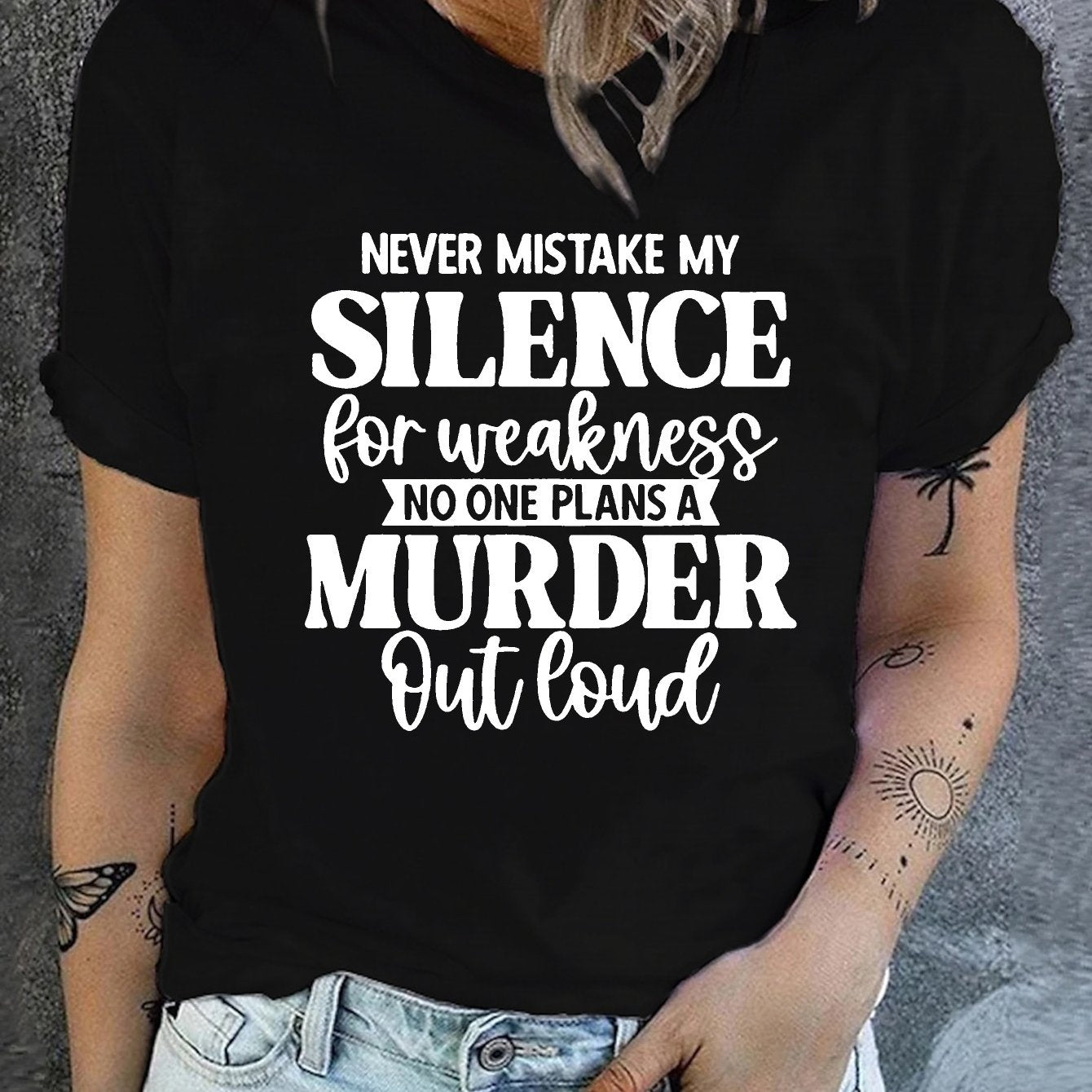 TEMU Letter Neck T-shirt, Casual Short Sleeve Top For , Women's Clothing