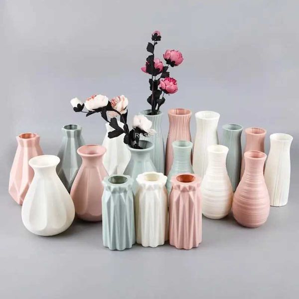 Vases PE Modern Flower Vase Plastic Flower Pot Basket Nordic Home Living Room Decoration Ornament Flower Arrangement Home Decoration z241212